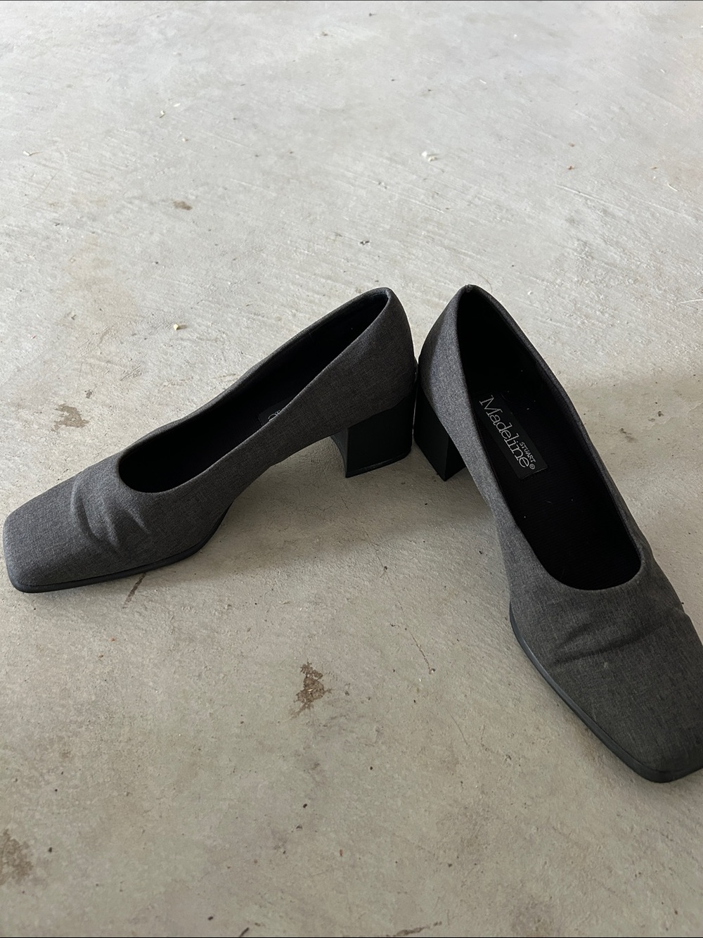 Madeline Charcoal Fabric Block Heel Pumps